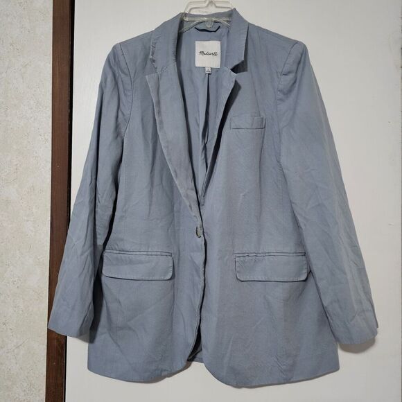 Madewell $178 The Larsen Blazer Drapeweave Overcast Blue Size L NJ732 oversized - Picture 2 of 7